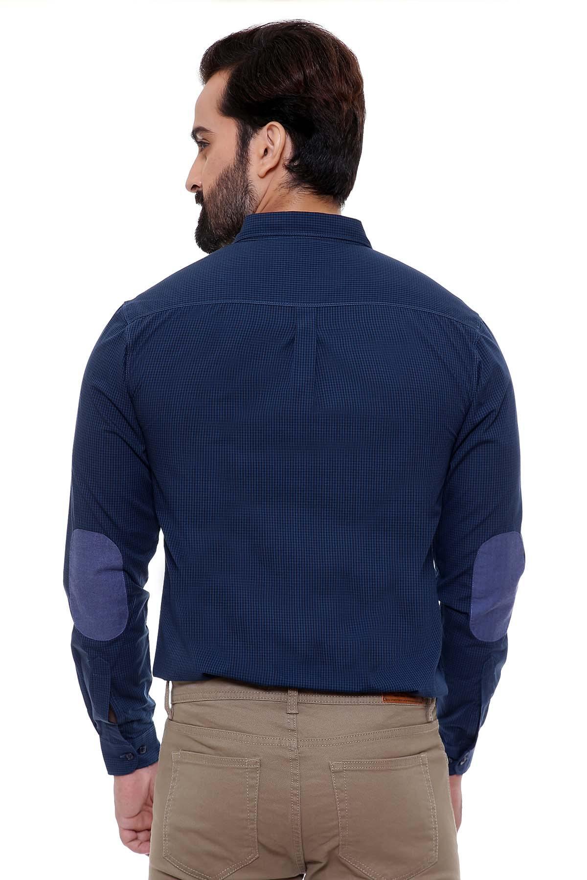 Slim-fit long-sleeve casual shirt, blue; back yoke and button placket