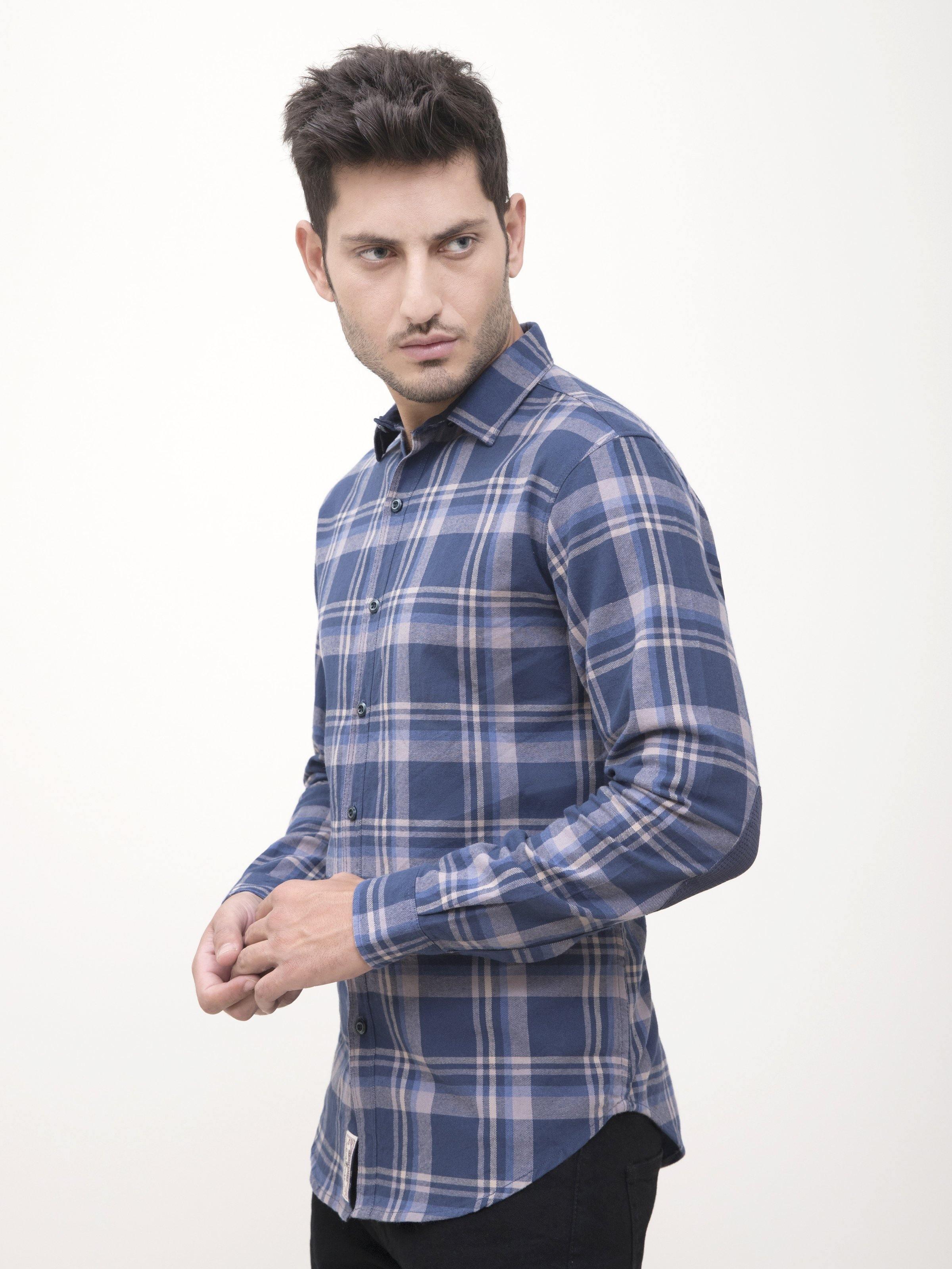 CASUAL SHIRT FULL SLEEVE BLUE CHECK at Charcoal Clothing