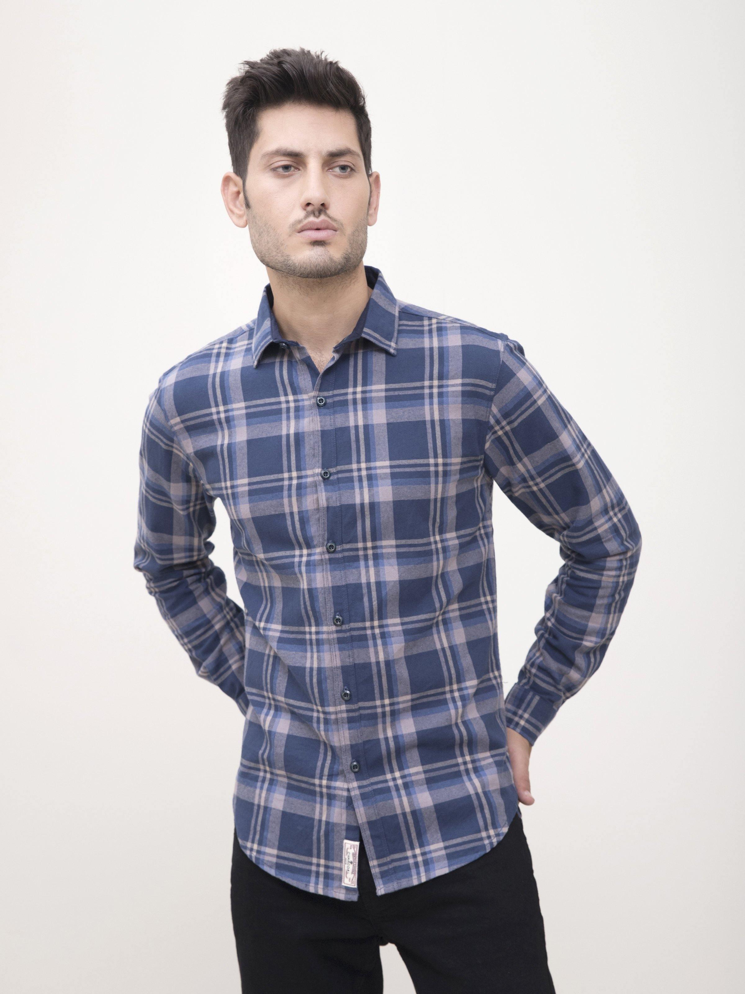 CASUAL SHIRT FULL SLEEVE BLUE CHECK at Charcoal Clothing