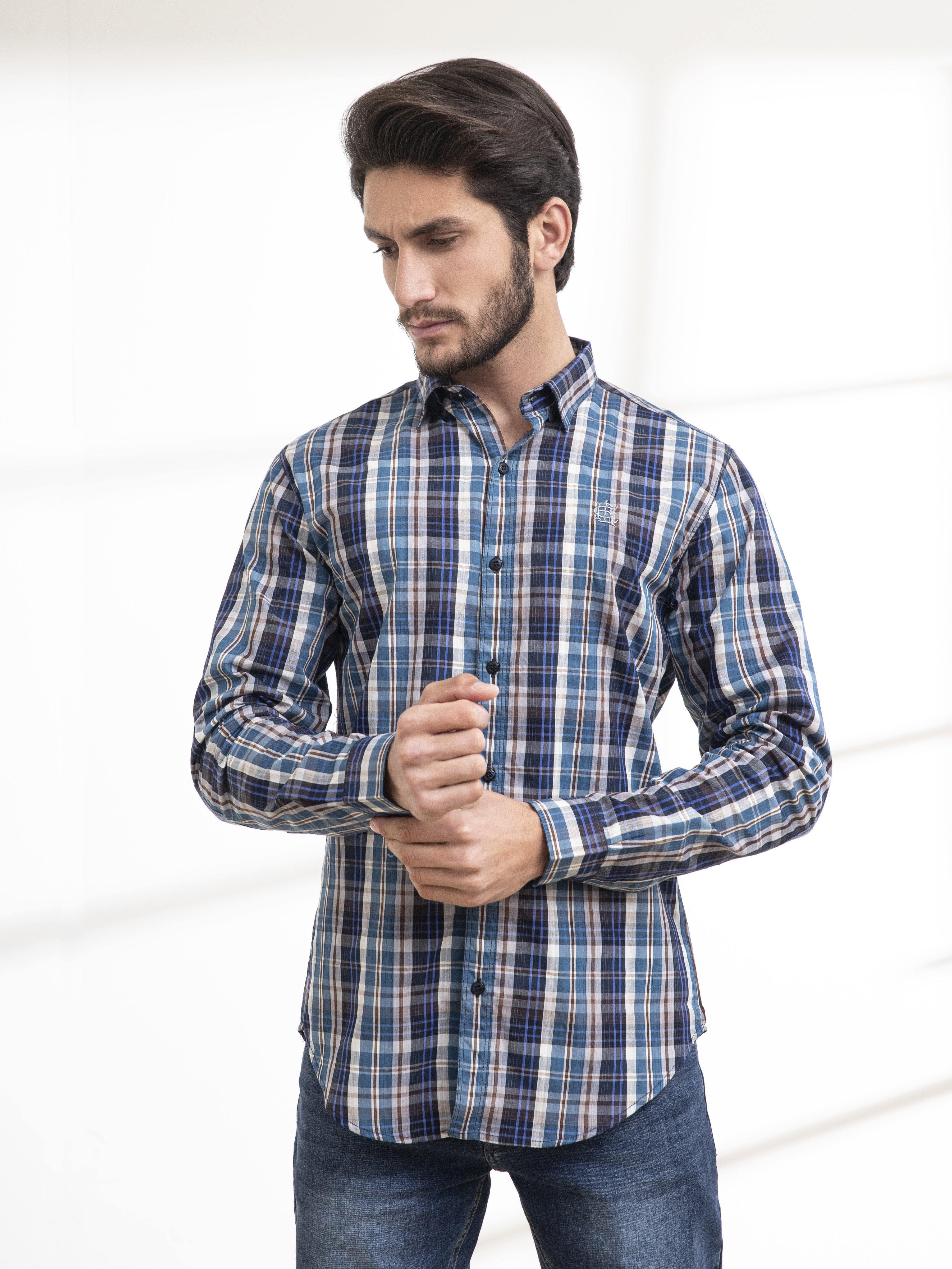 CASUAL SHIRT FULL SLEEVE BLUE CHECK at Charcoal Clothing