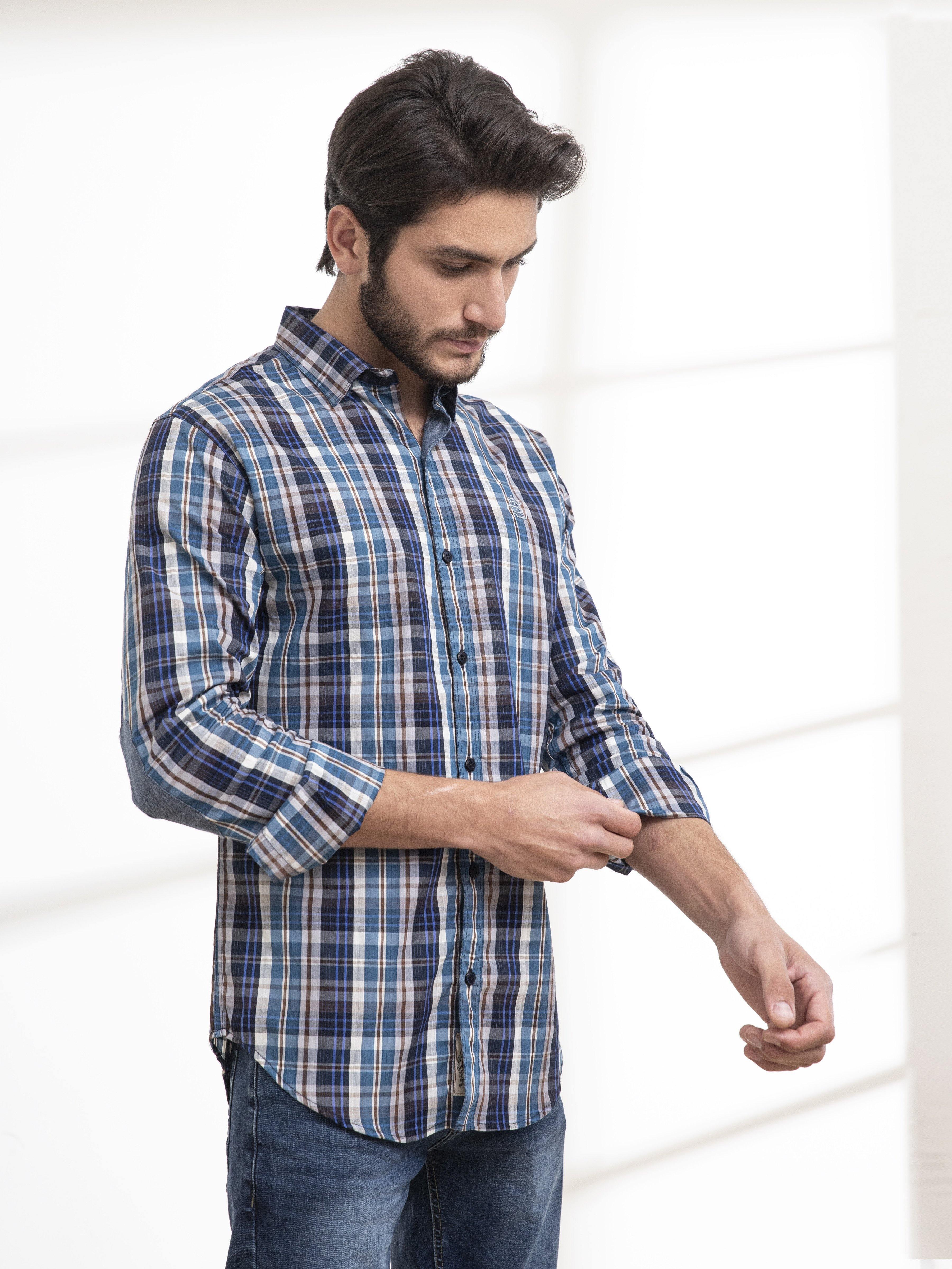 CASUAL SHIRT FULL SLEEVE BLUE CHECK at Charcoal Clothing