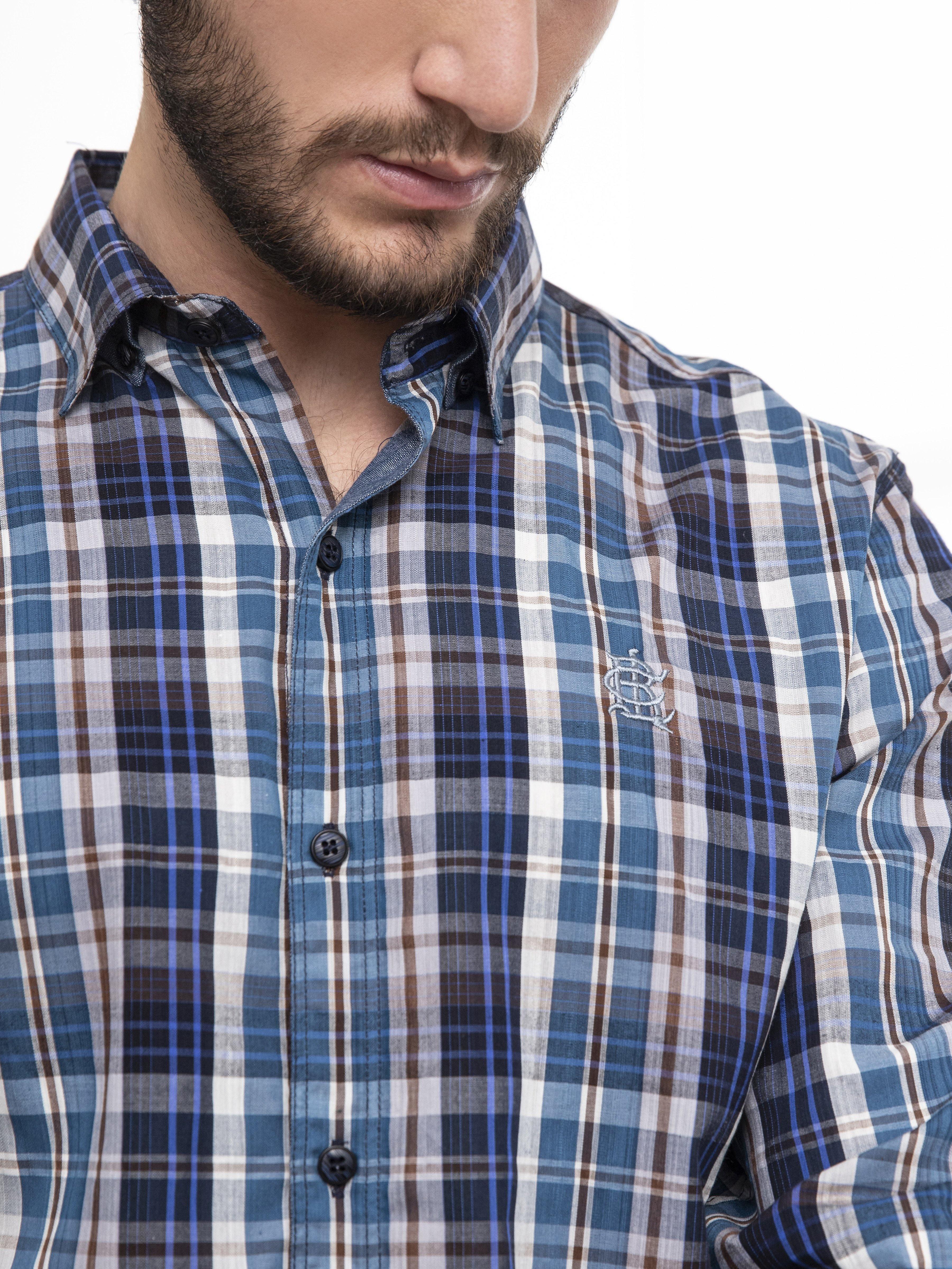 CASUAL SHIRT FULL SLEEVE BLUE CHECK at Charcoal Clothing