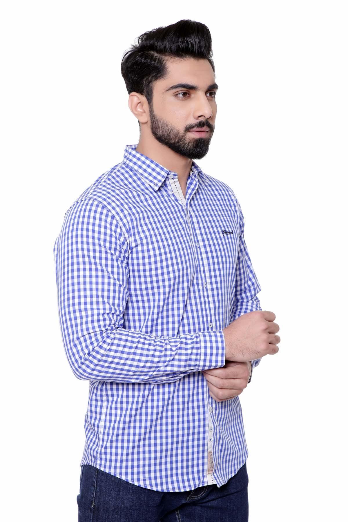 CASUAL SHIRT FULL SLEEVE BLUE WHITE CHECK at Charcoal Clothing