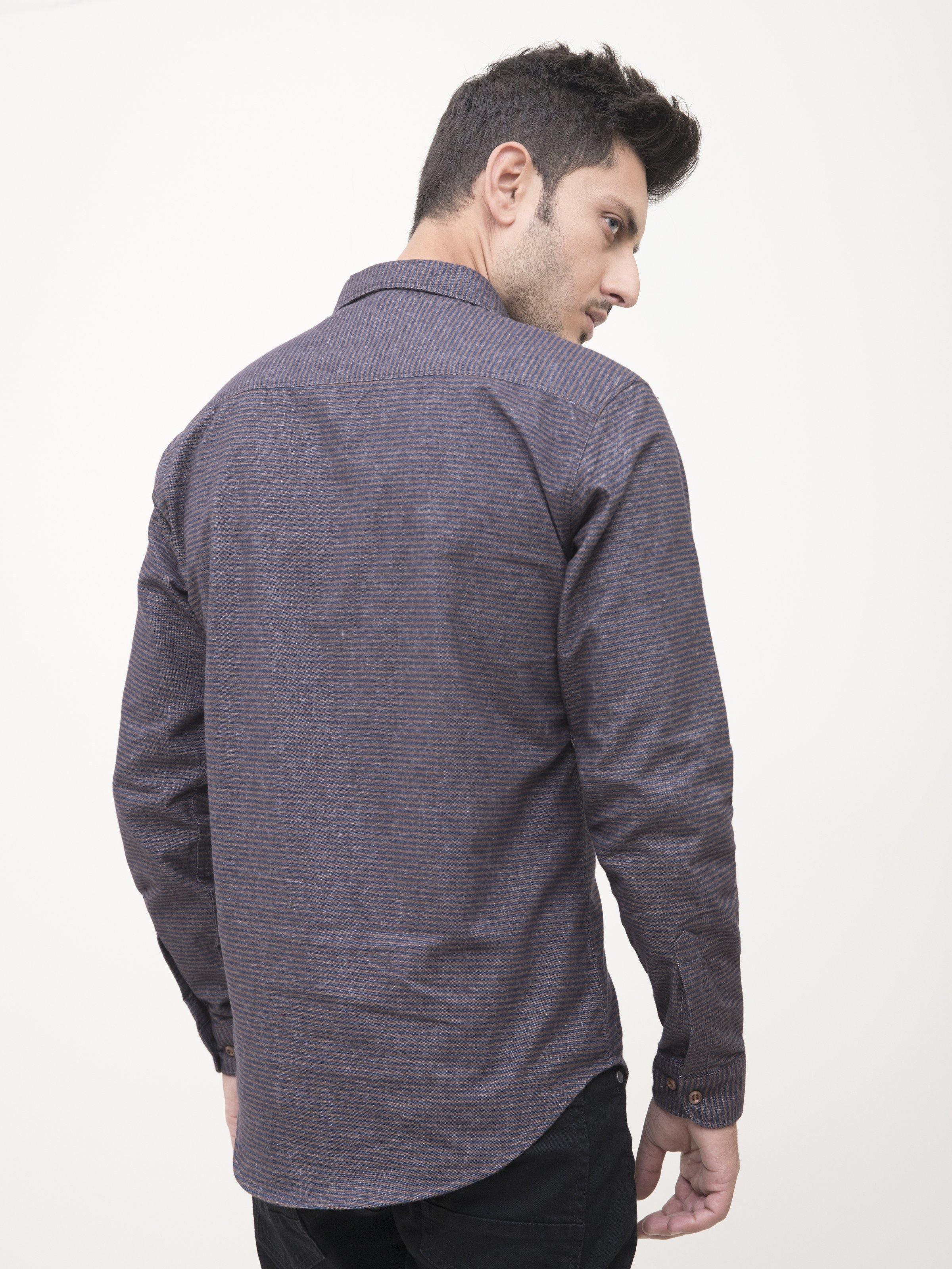 Casual long-sleeve shirt back, dark blue; buttoned cuffs