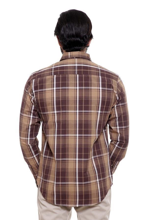 CASUAL SHIRT FULL SLEEVE BROWN CHECK SLIM FIT at Charcoal Clothing