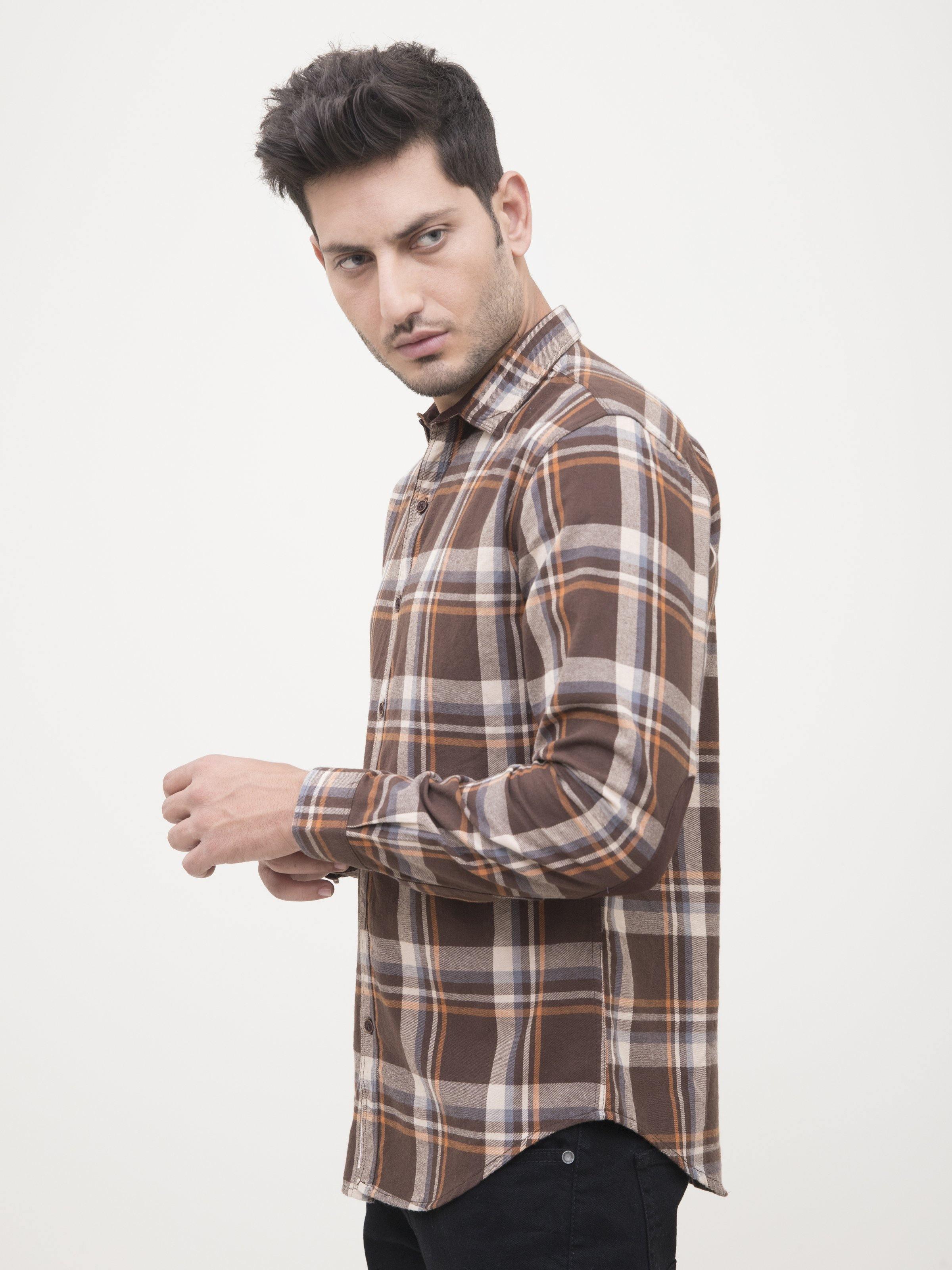CASUAL SHIRT FULL SLEEVE BROWN CHECK at Charcoal Clothing