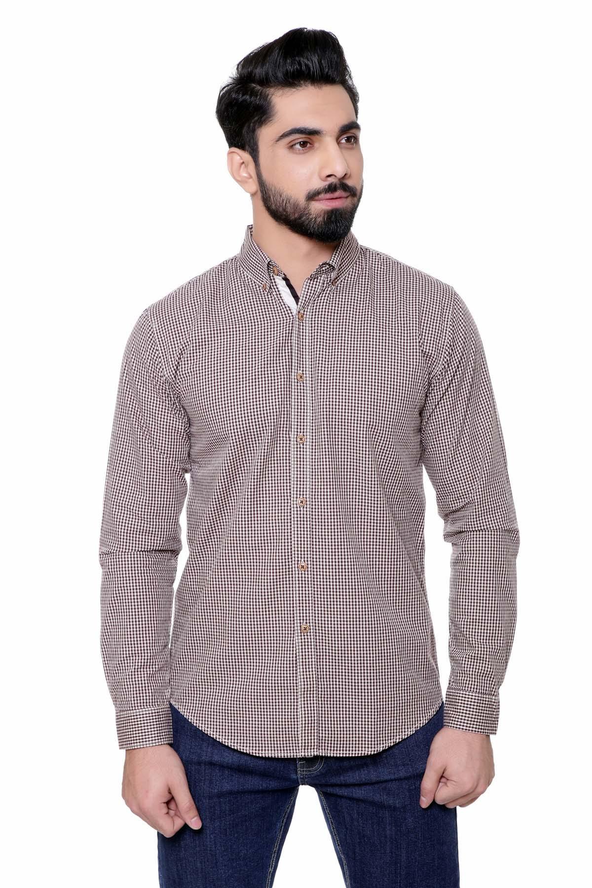 CASUAL SHIRT FULL SLEEVE BROWN KHAKI at Charcoal Clothing