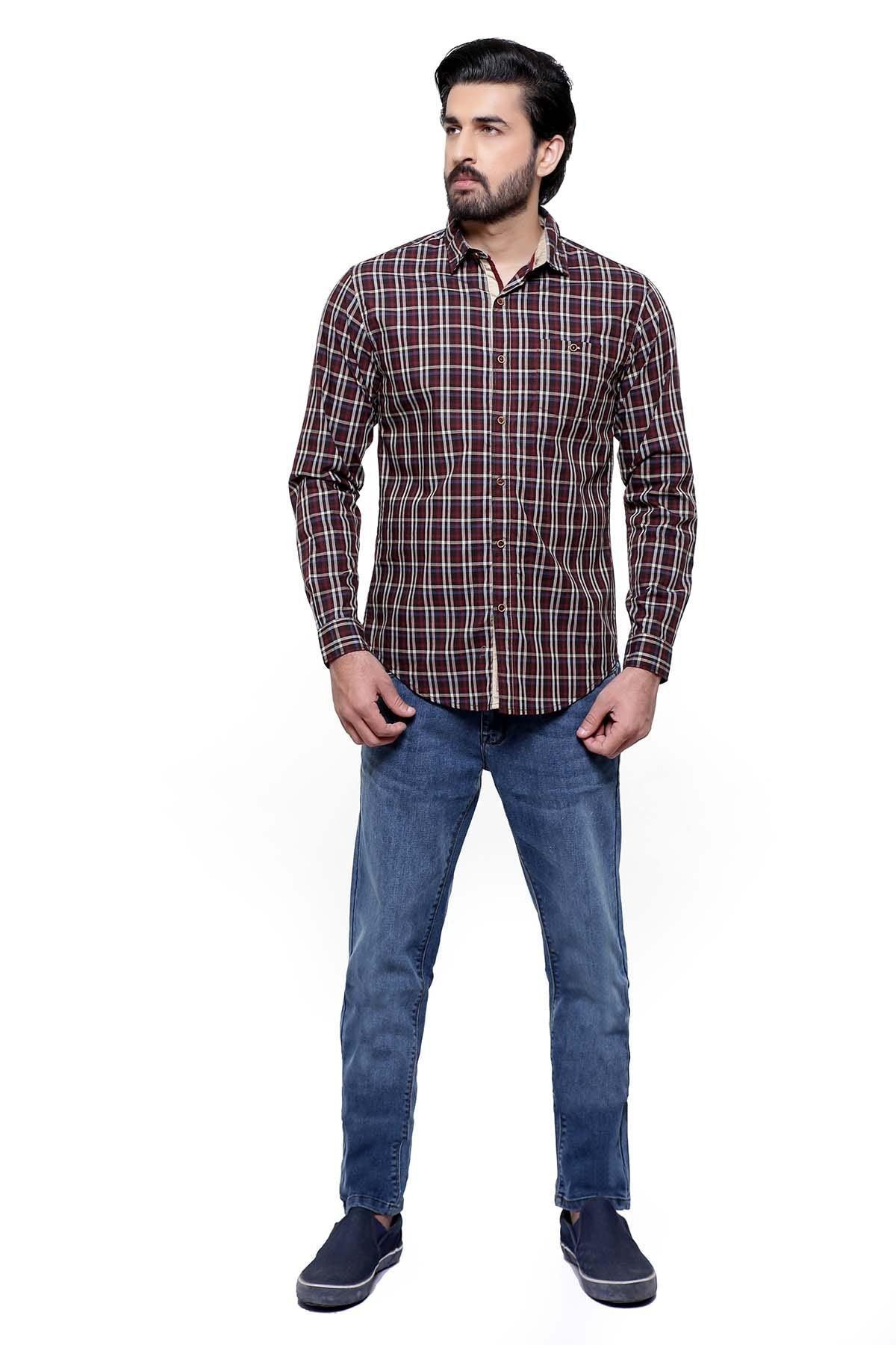 CASUAL SHIRT FULL SLEEVE CHOCOLATE BROWN SLIM FIT at Charcoal Clothing