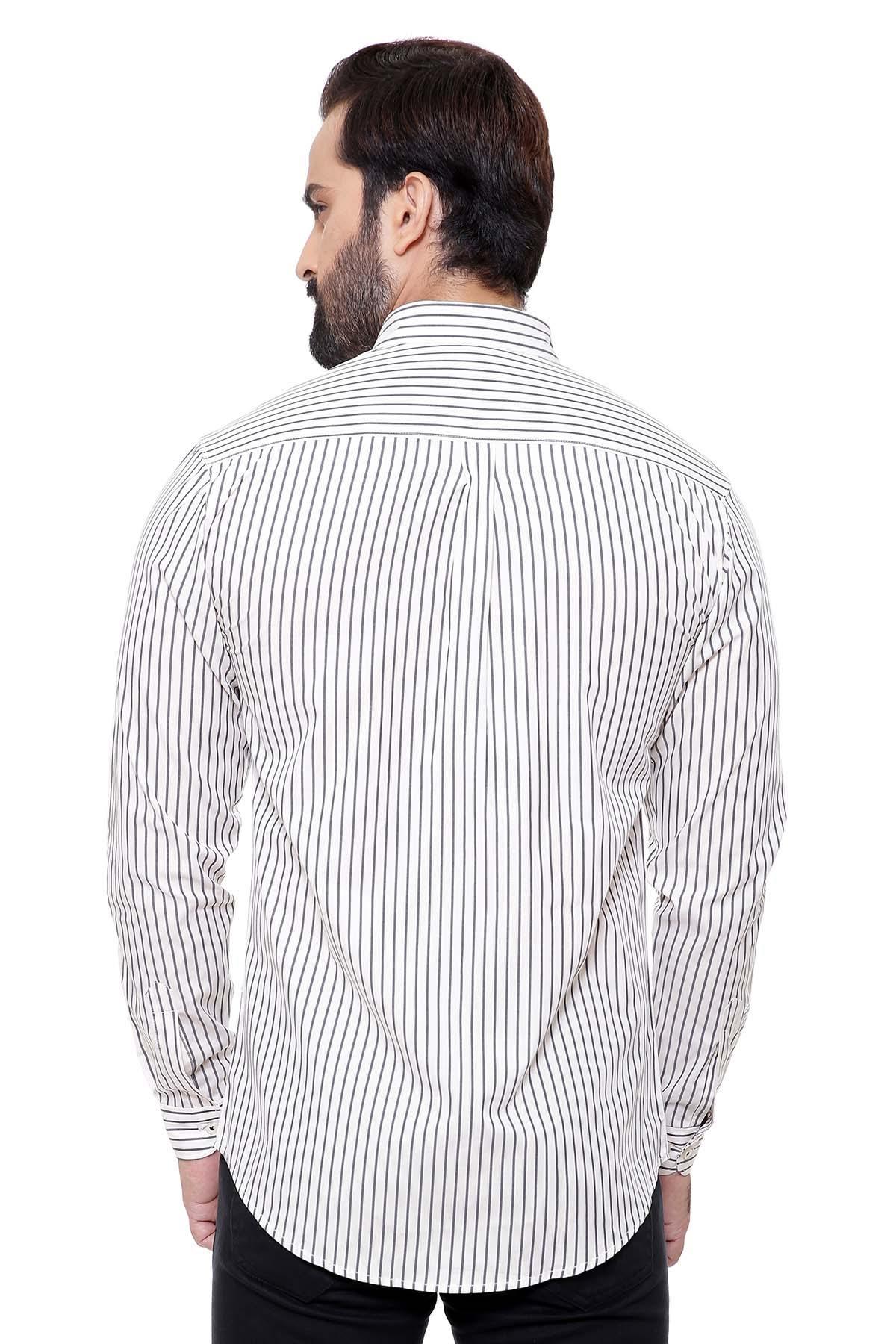 Striped slim-fit full-sleeve casual shirt, back view with yoke seams