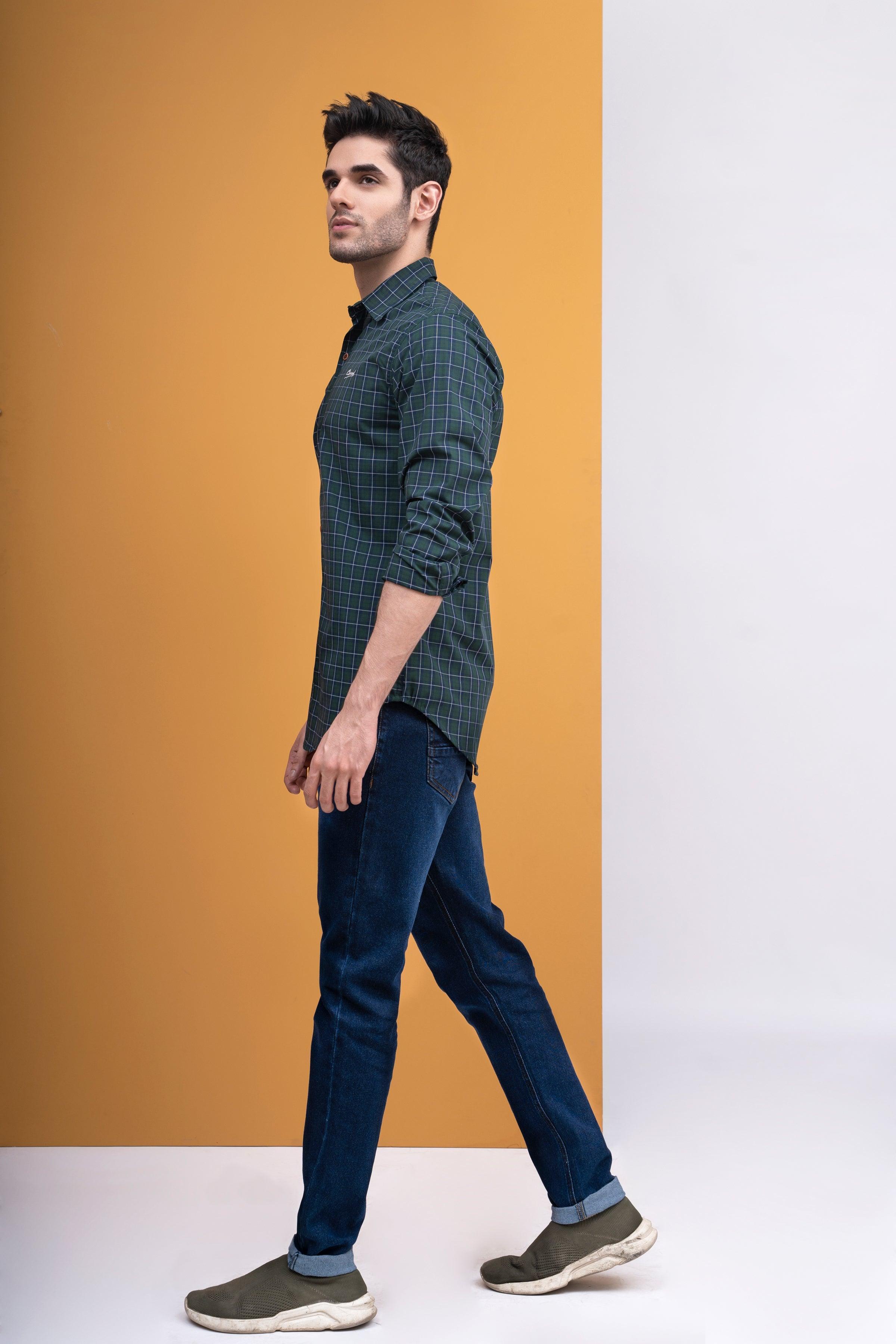 CASUAL SHIRT FULL SLEEVE GREEN at Charcoal Clothing