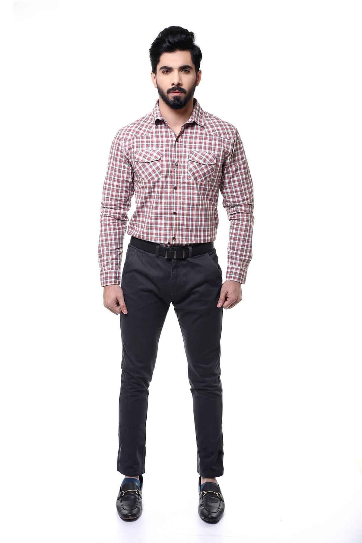 CASUAL SHIRT FULL SLEEVE GREY CHECK at Charcoal Clothing
