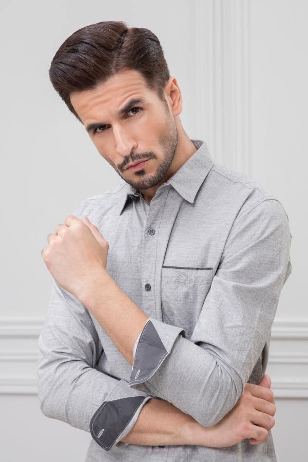 CASUAL SHIRT FULL SLEEVE GREY SLIM FIT at Charcoal Clothing