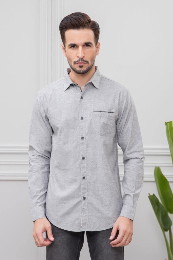 CASUAL SHIRT FULL SLEEVE GREY SLIM FIT at Charcoal Clothing