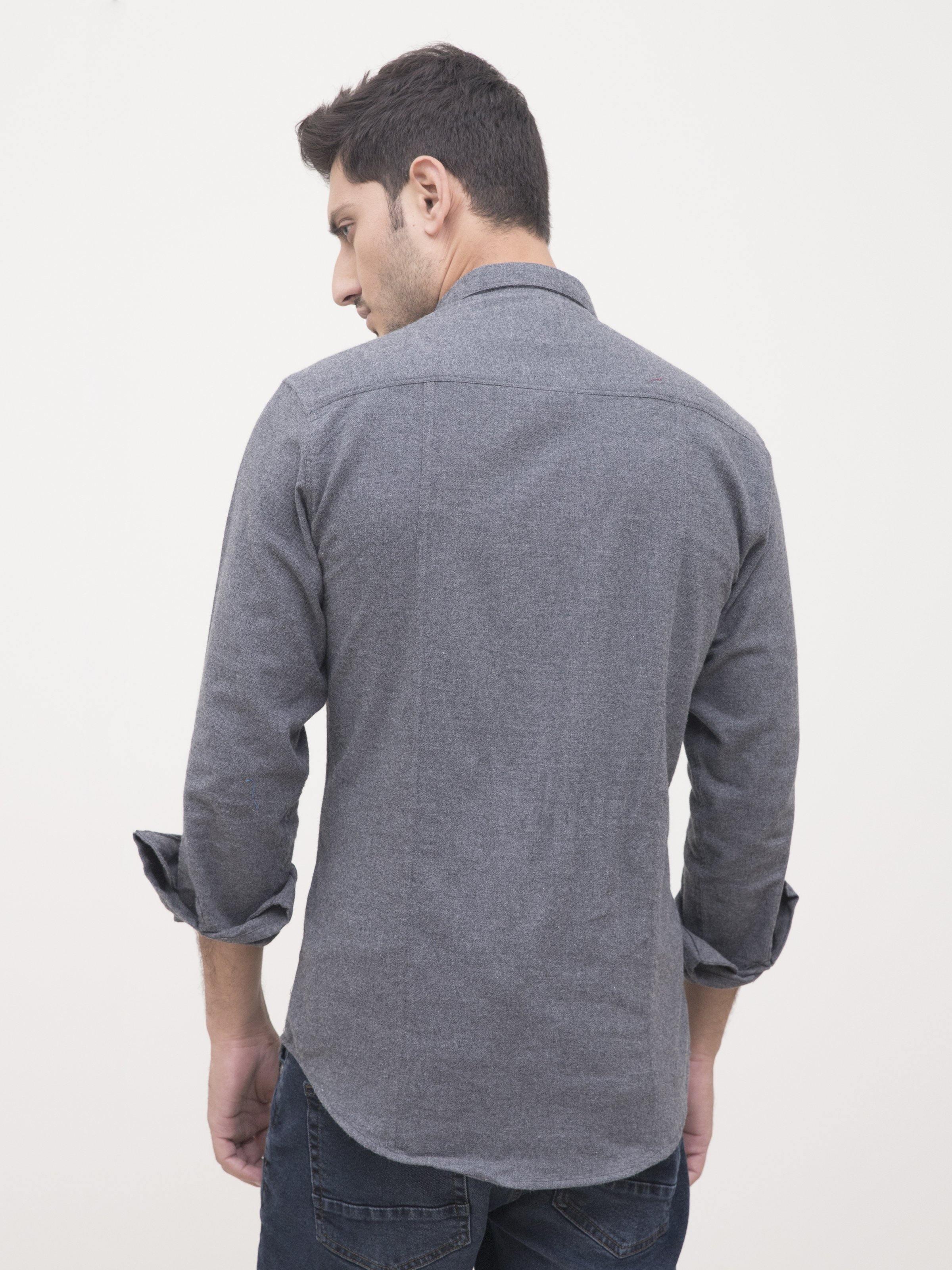 Grey casual full-sleeve shirt from back with button cuffs