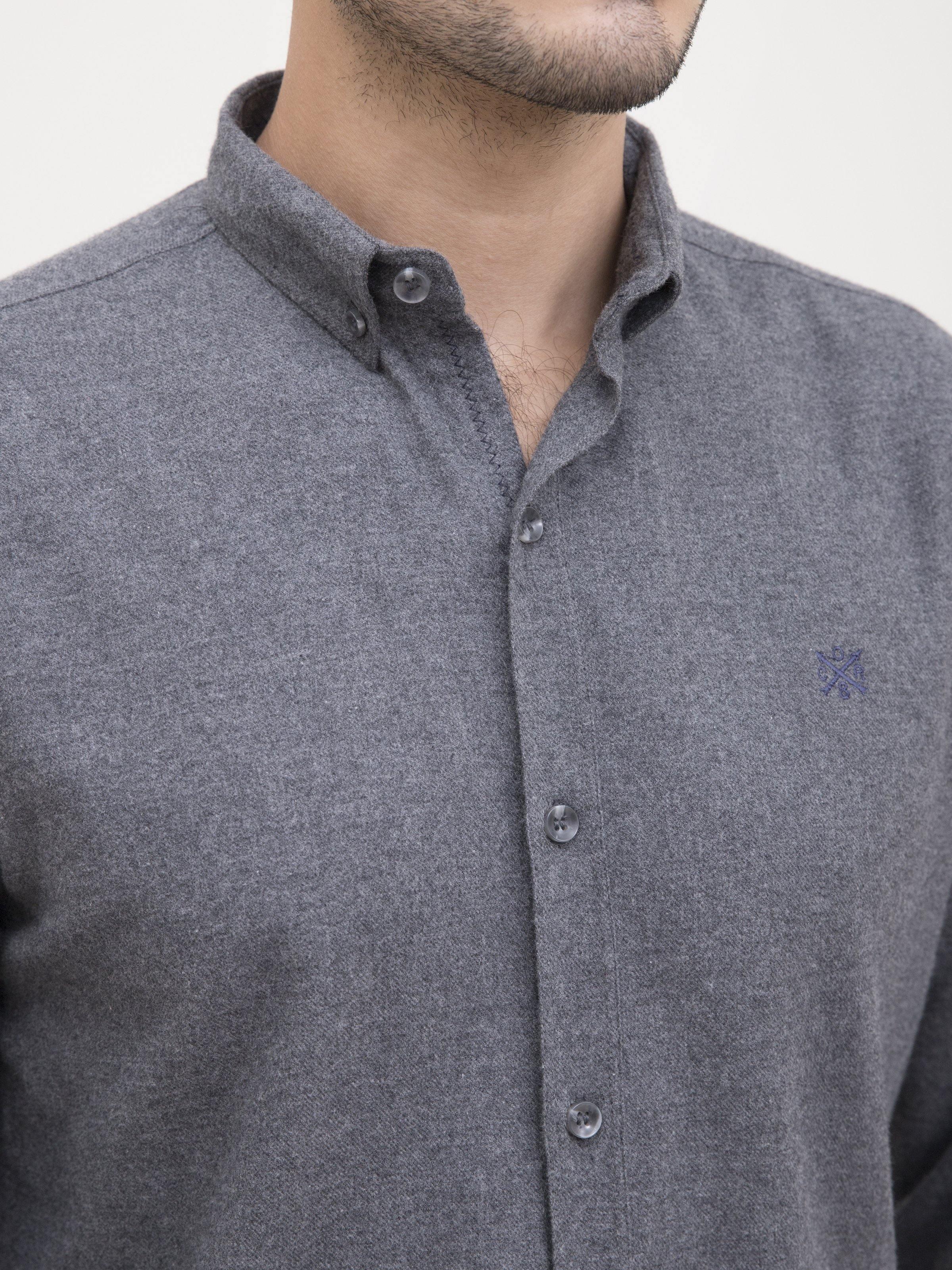 Grey casual full-sleeve shirt collar with button placket