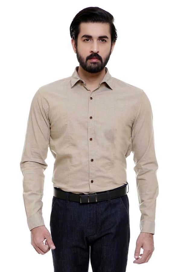 CASUAL SHIRT FULL SLEEVE KHAKI at Charcoal Clothing