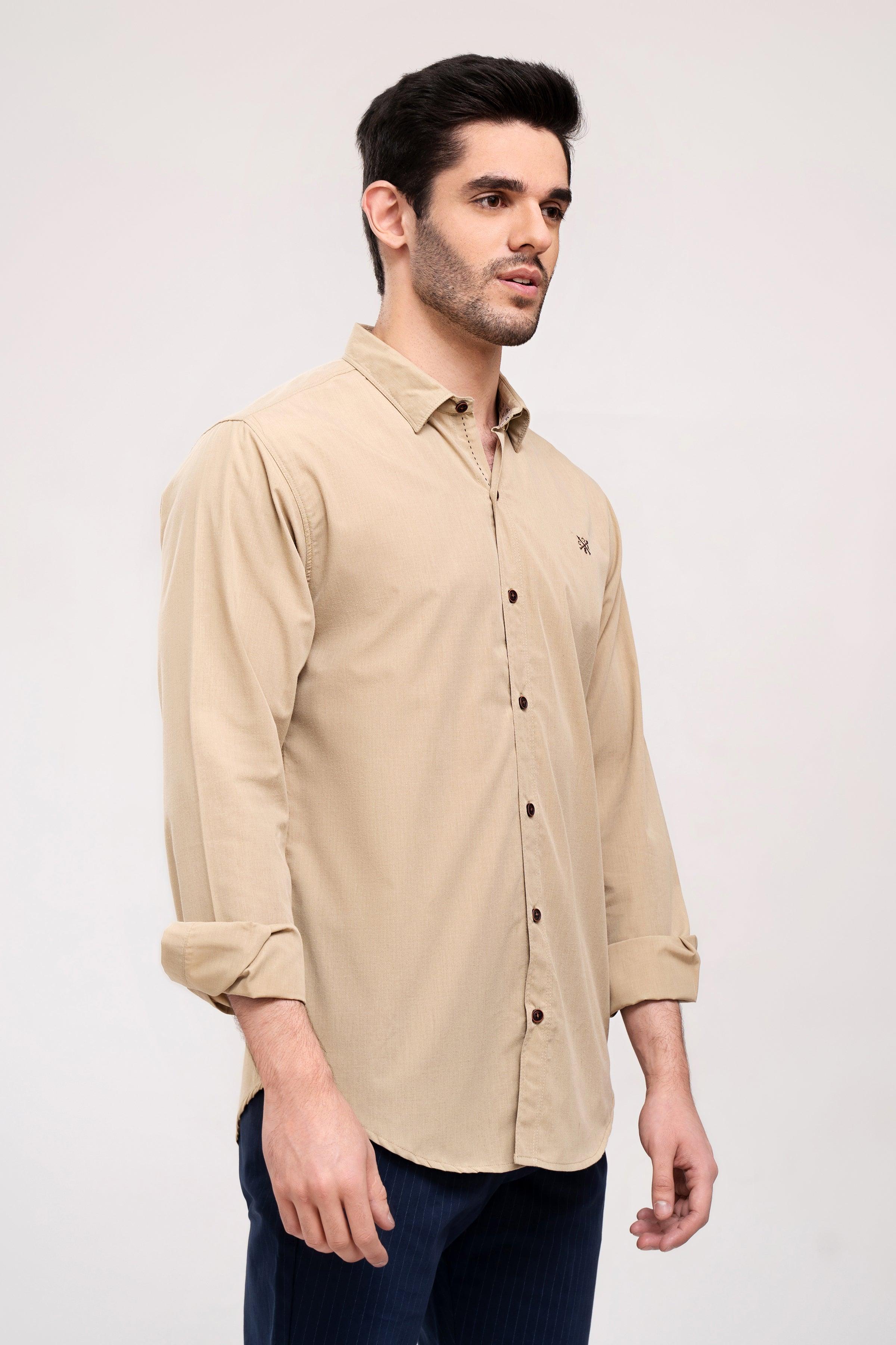 CASUAL SHIRT FULL SLEEVE KHAKI at Charcoal Clothing