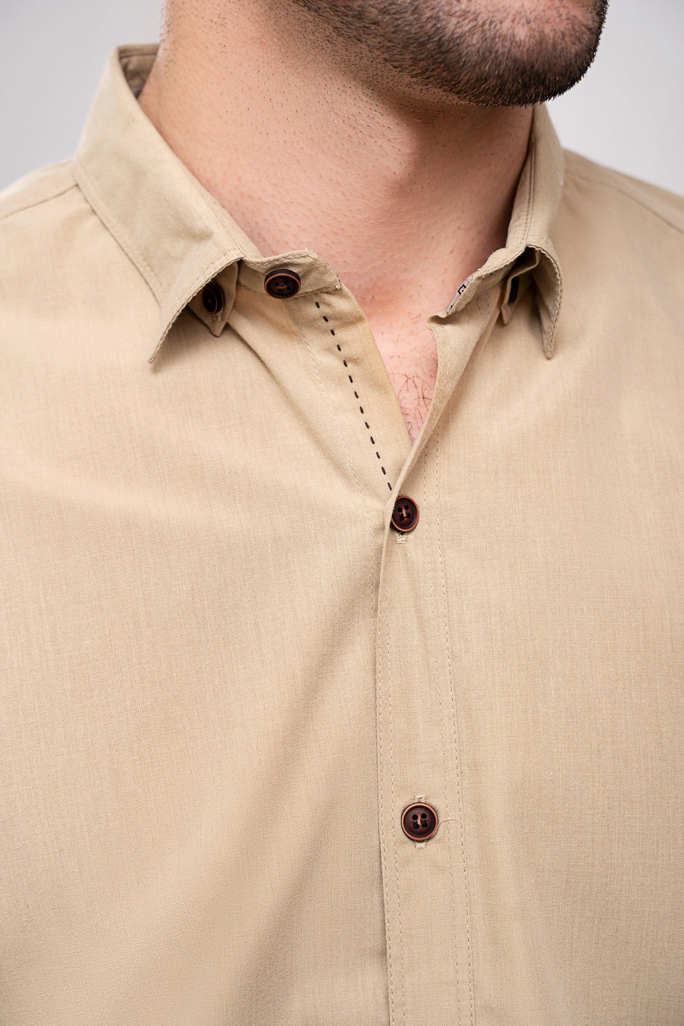 CASUAL SHIRT FULL SLEEVE KHAKI at Charcoal Clothing