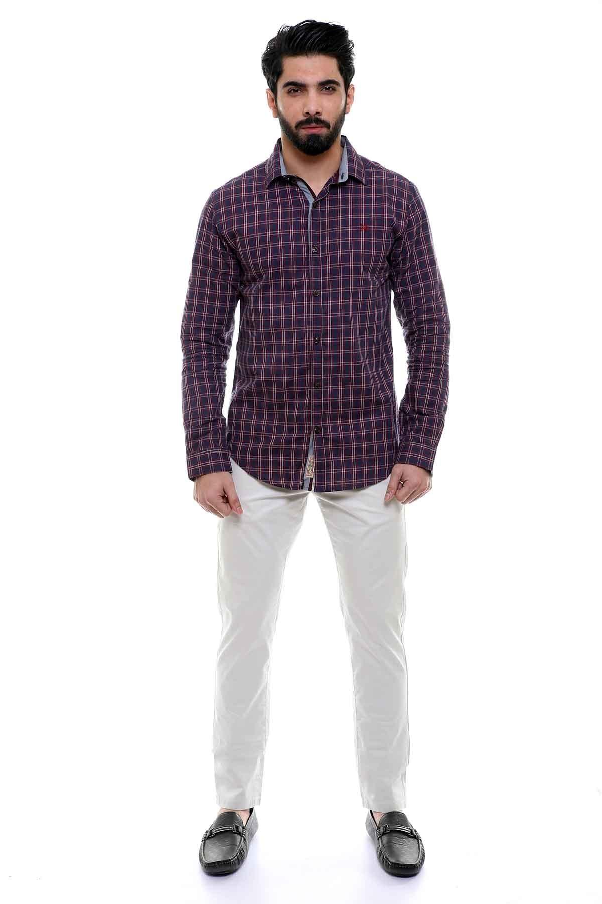 CASUAL SHIRT FULL SLEEVE MAHROON NAVY at Charcoal Clothing