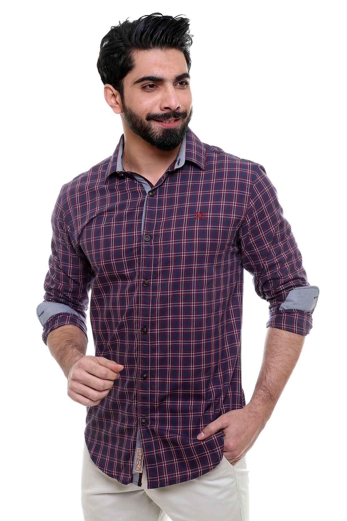 CASUAL SHIRT FULL SLEEVE MAHROON NAVY at Charcoal Clothing