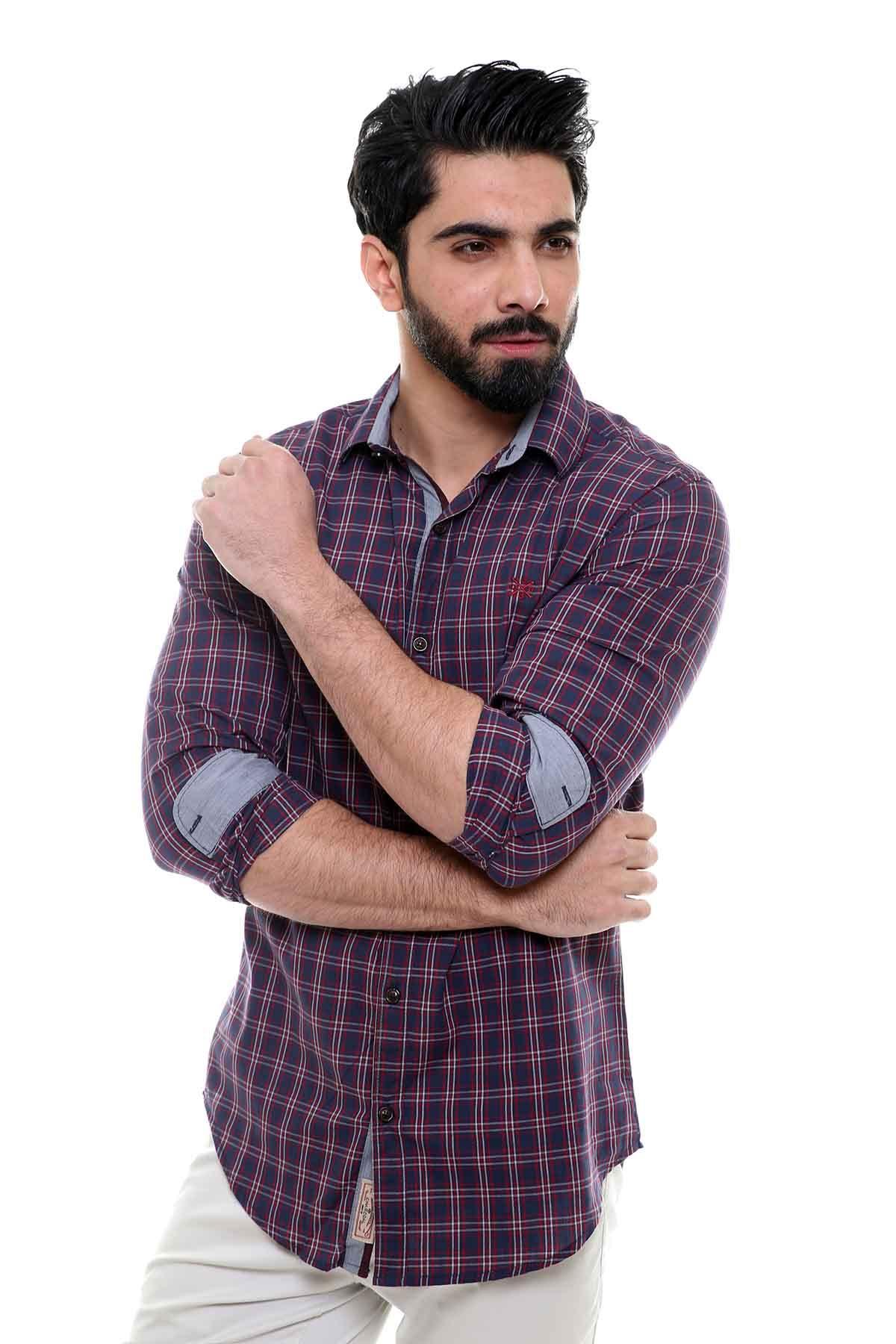 CASUAL SHIRT FULL SLEEVE MAHROON NAVY at Charcoal Clothing