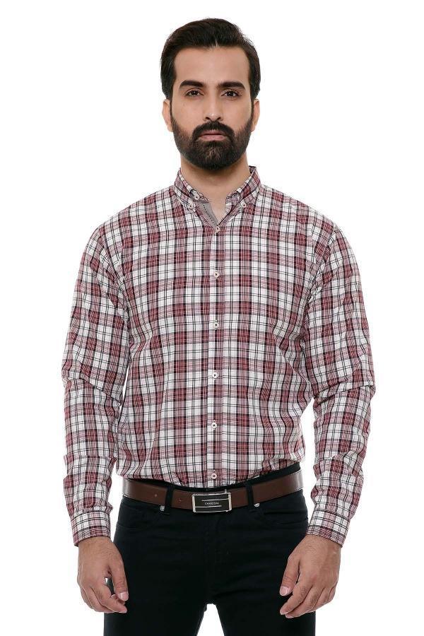 CASUAL SHIRT FULL SLEEVE MAROON BLACK SLIM FIT at Charcoal Clothing