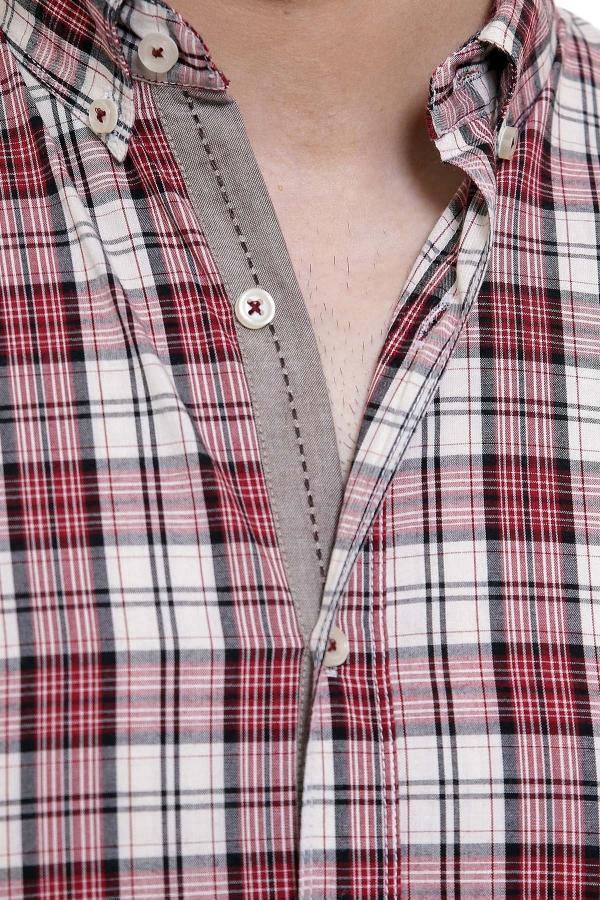 CASUAL SHIRT FULL SLEEVE MAROON BLACK SLIM FIT at Charcoal Clothing