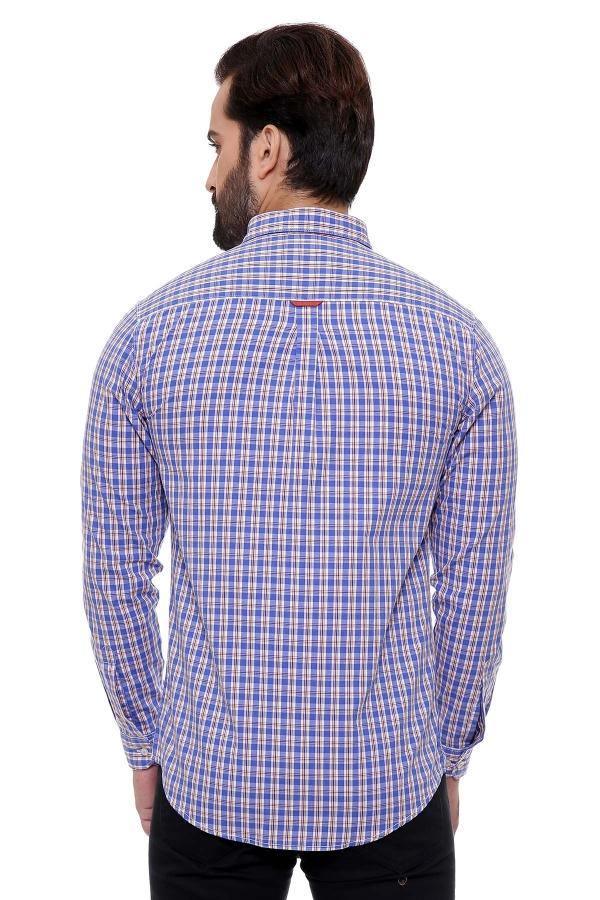 Slim-fit casual full-sleeve shirt back, blue and maroon check pattern