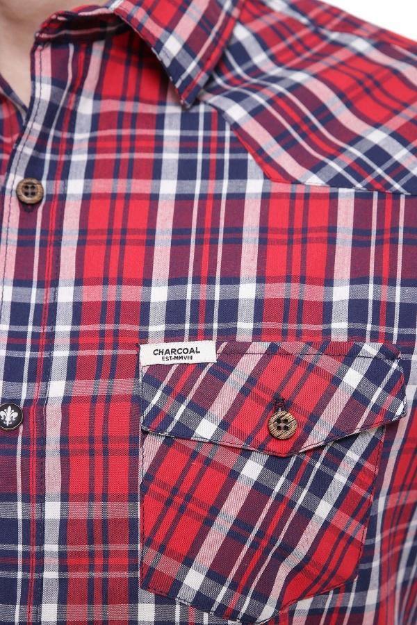 CASUAL SHIRT FULL SLEEVE MAROON CHECK SLIM FIT at Charcoal Clothing