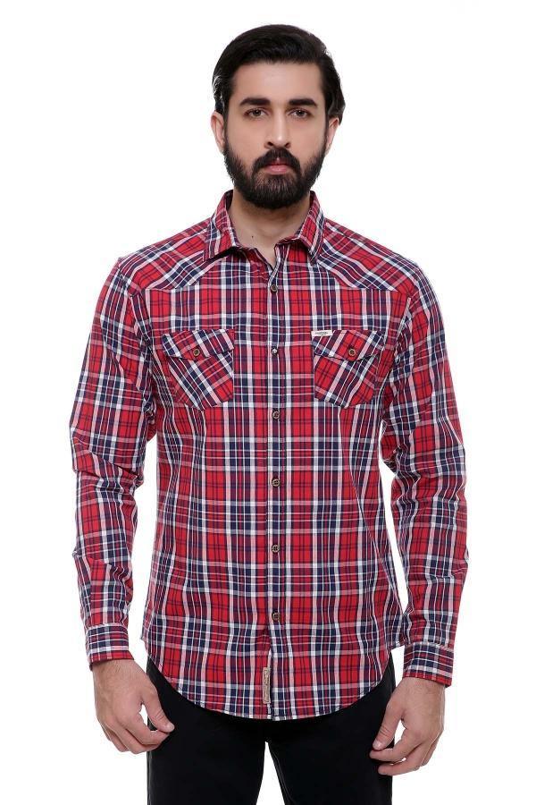 CASUAL SHIRT FULL SLEEVE MAROON CHECK SLIM FIT at Charcoal Clothing