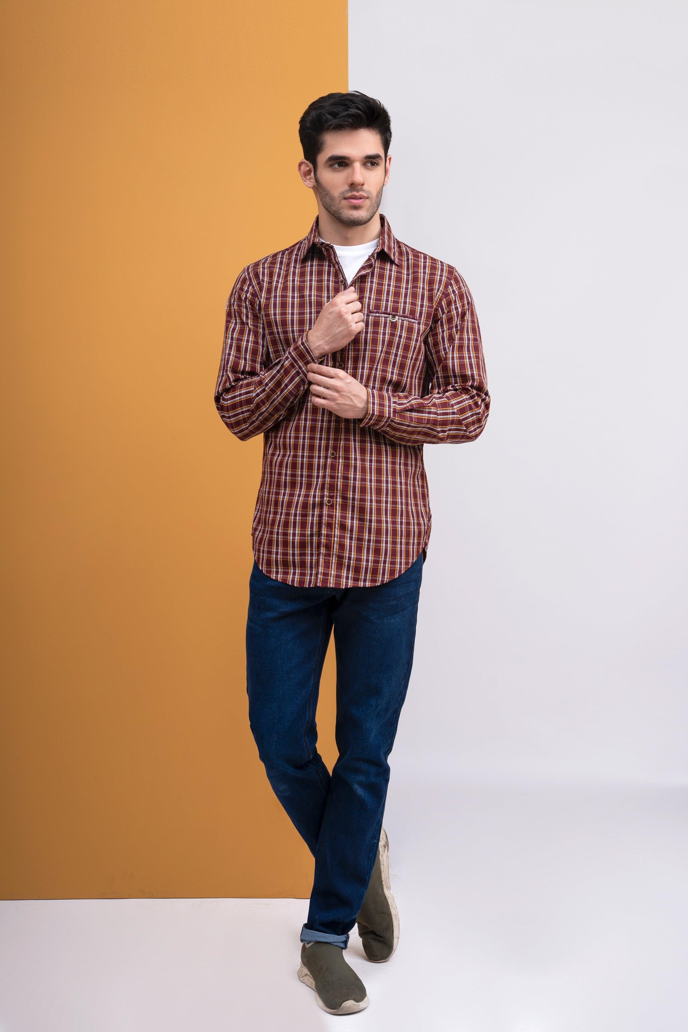 CASUAL SHIRT FULL SLEEVE MAROON CHECK at Charcoal Clothing