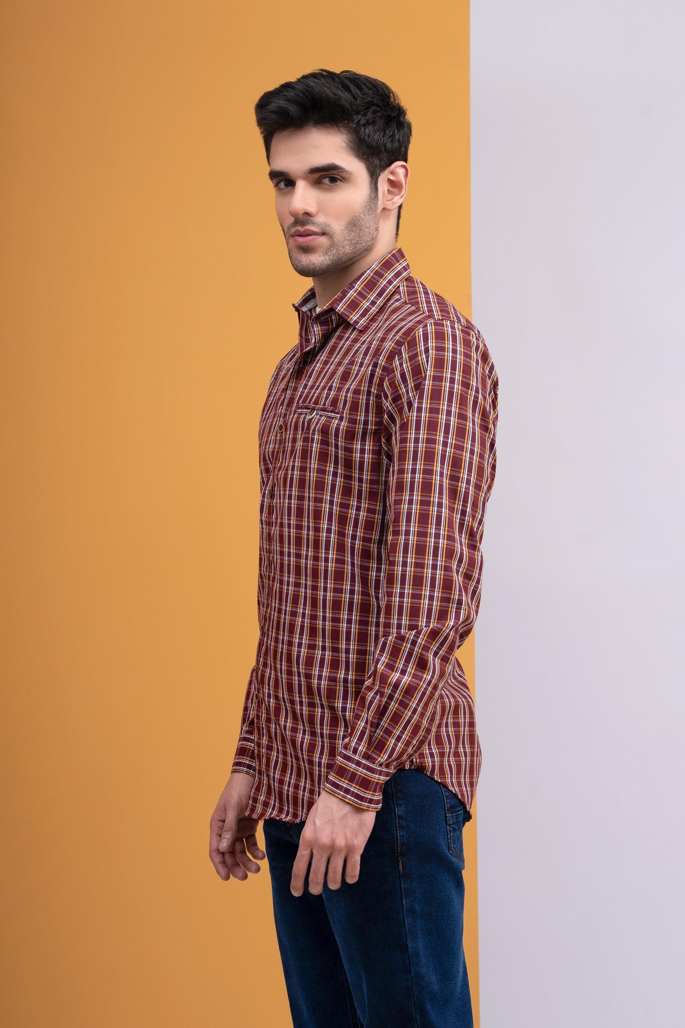 CASUAL SHIRT FULL SLEEVE MAROON CHECK at Charcoal Clothing