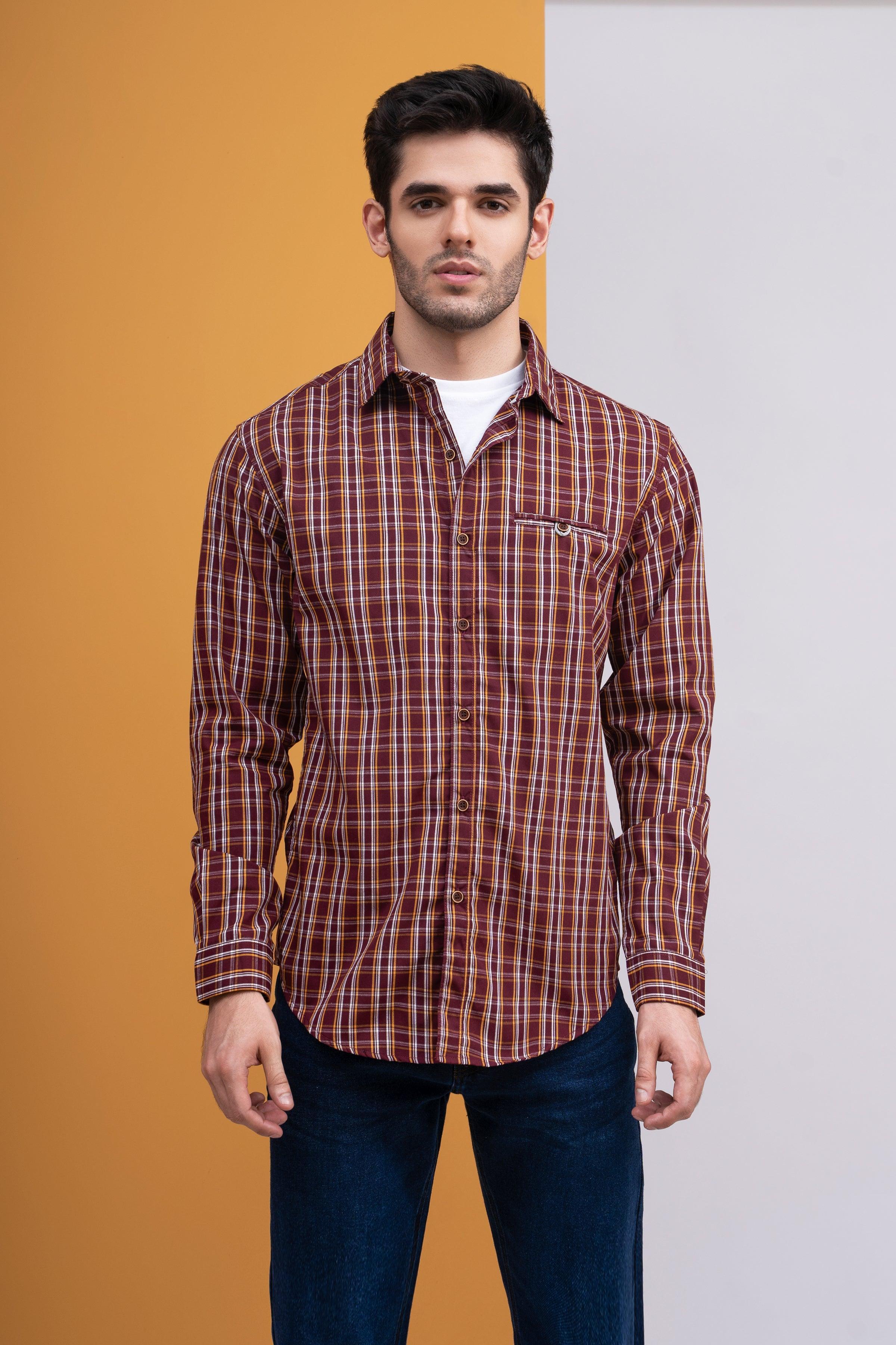CASUAL SHIRT FULL SLEEVE MAROON CHECK at Charcoal Clothing
