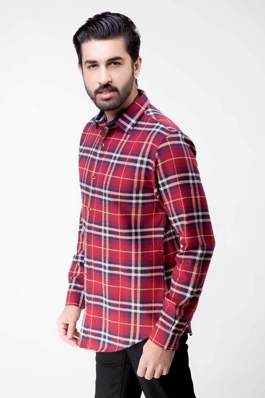 CASUAL SHIRT FULL SLEEVE MAROON KHAKI WINTER at Charcoal Clothing