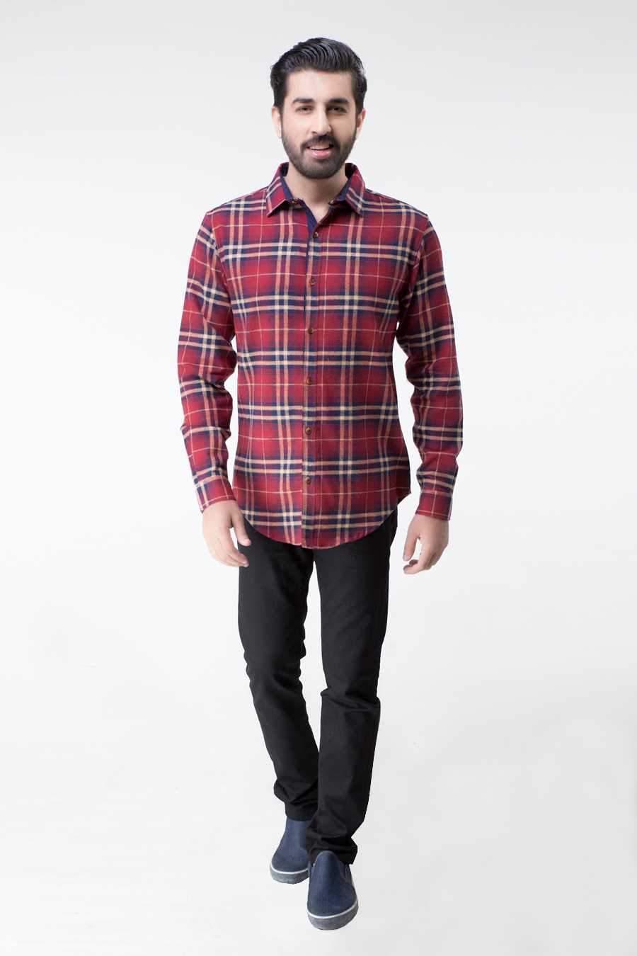 CASUAL SHIRT FULL SLEEVE MAROON KHAKI WINTER at Charcoal Clothing