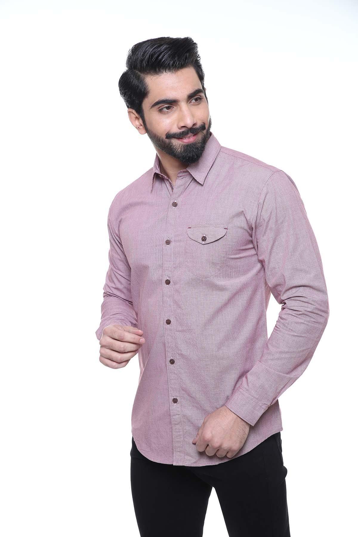 Slim-fit long-sleeve shirt, button-down front and curved hem, dark red