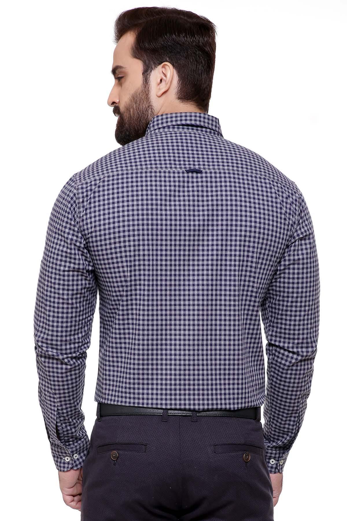 CASUAL SHIRT FULL SLEEVE NAVY GREY SLIM FIT at Charcoal Clothing