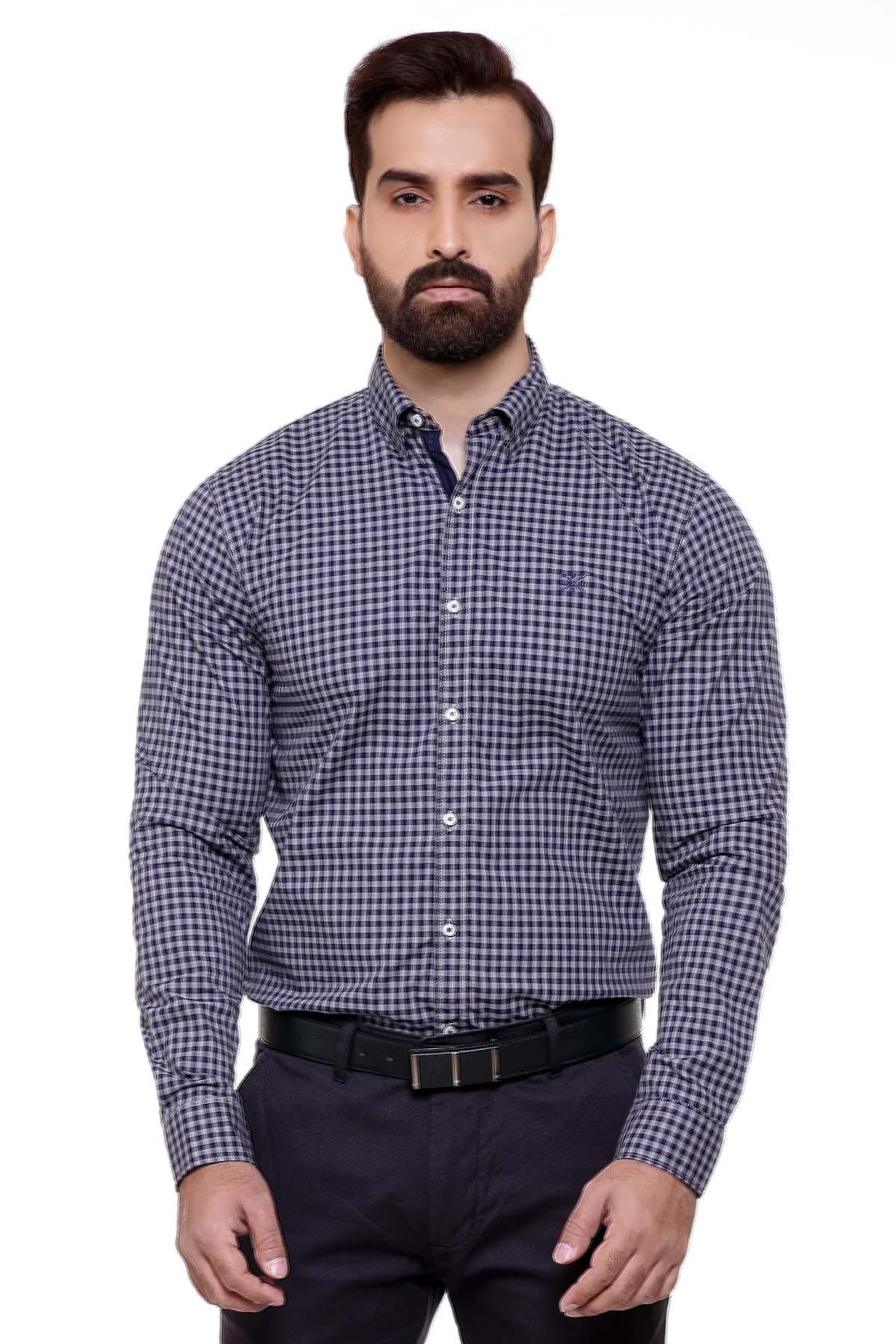 CASUAL SHIRT FULL SLEEVE NAVY GREY SLIM FIT at Charcoal Clothing