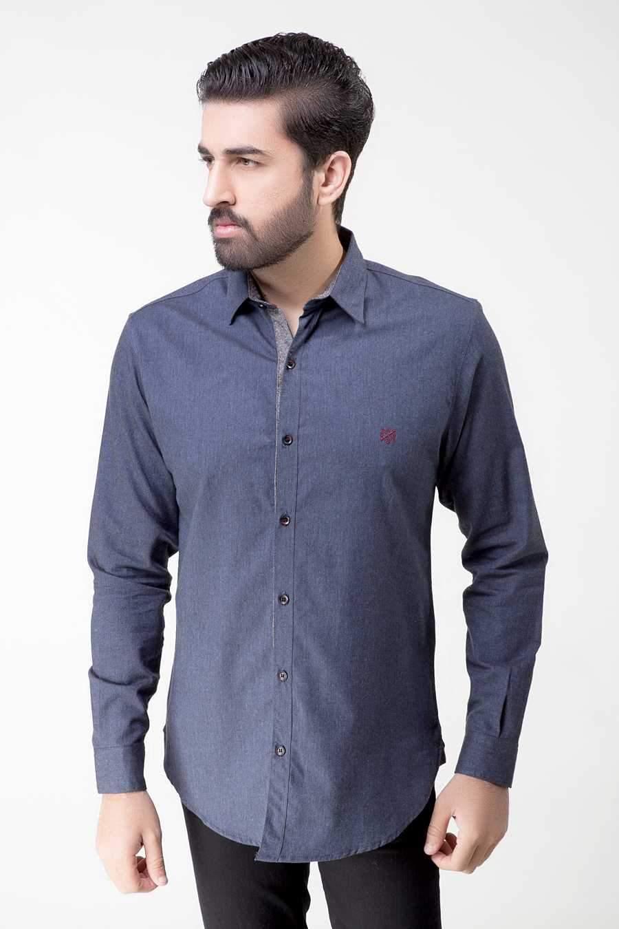 CASUAL SHIRT FULL SLEEVE NAVY GREY WINTER at Charcoal Clothing