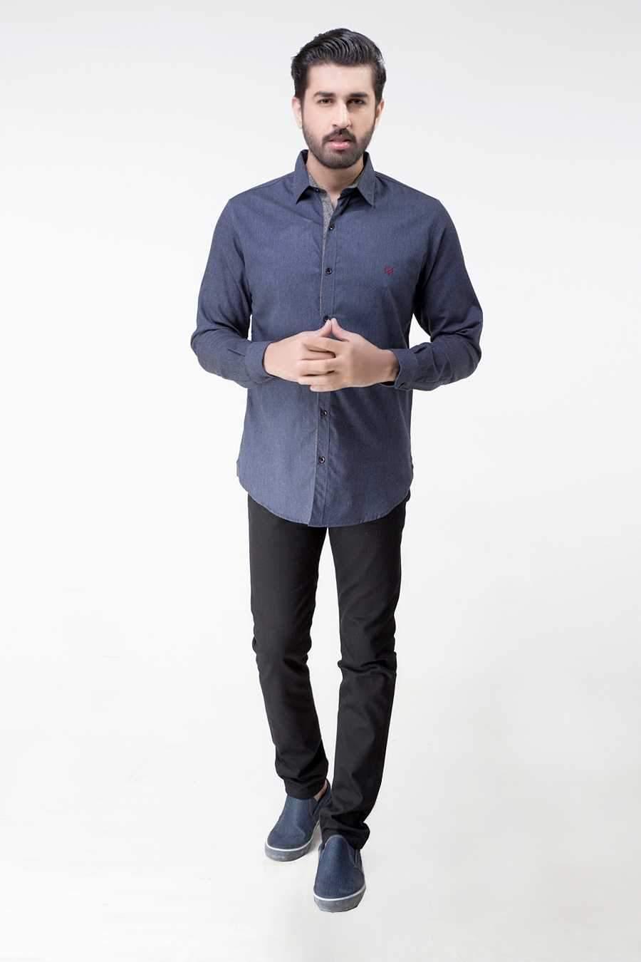 CASUAL SHIRT FULL SLEEVE NAVY GREY WINTER at Charcoal Clothing