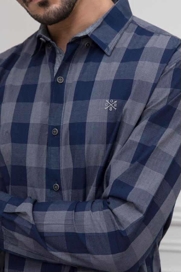 CASUAL SHIRT FULL SLEEVE NAVY GREY at Charcoal Clothing