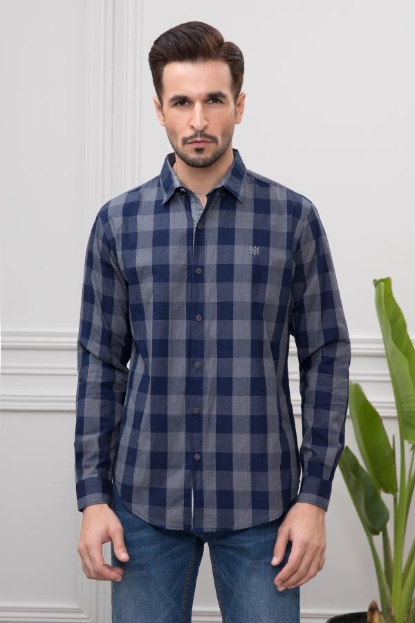 CASUAL SHIRT FULL SLEEVE NAVY GREY at Charcoal Clothing
