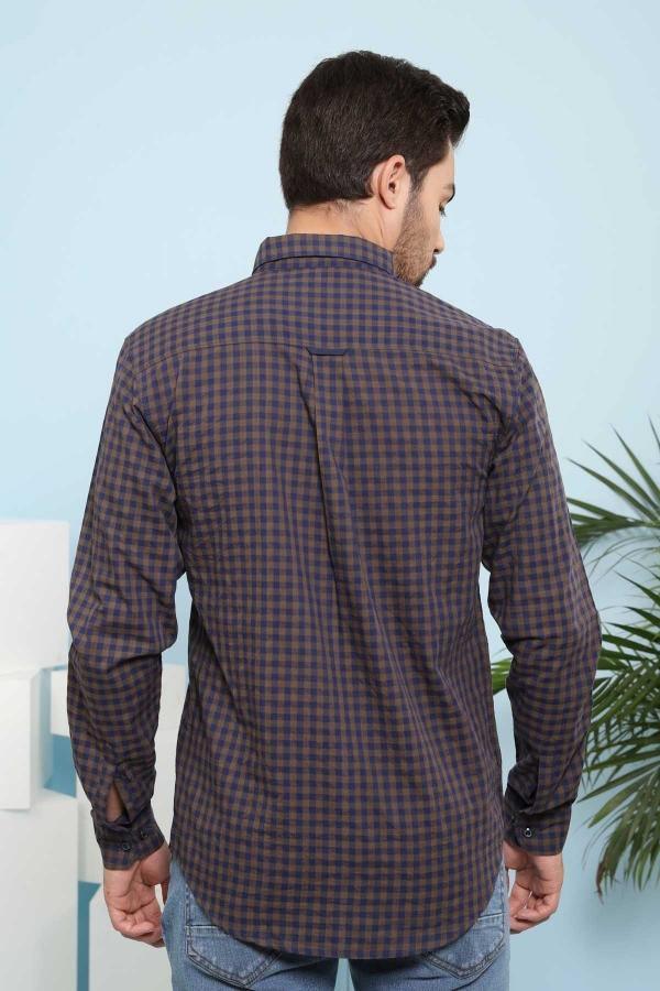 CASUAL SHIRT FULL SLEEVE NAVY SLIM FIT BROWN at Charcoal Clothing