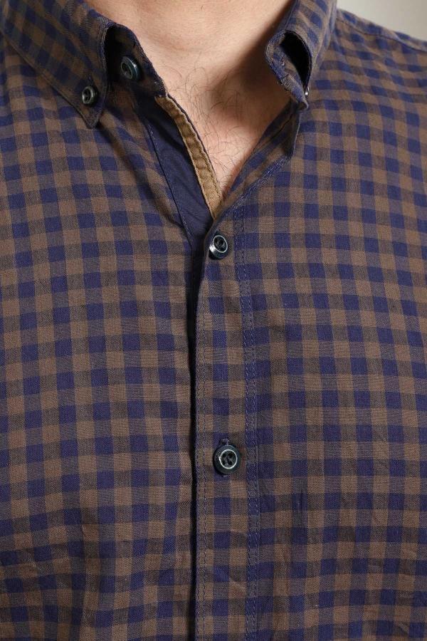 CASUAL SHIRT FULL SLEEVE NAVY SLIM FIT BROWN at Charcoal Clothing