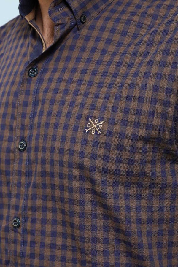 CASUAL SHIRT FULL SLEEVE NAVY SLIM FIT BROWN at Charcoal Clothing