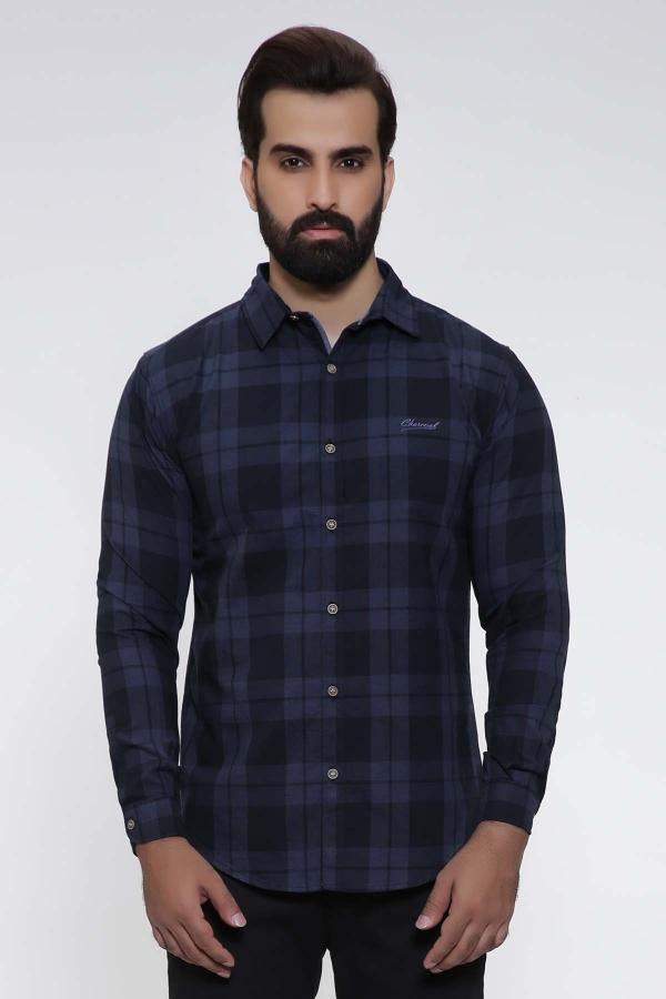CASUAL SHIRT FULL SLEEVE NAVY SLIM FIT PRE FALL at Charcoal Clothing