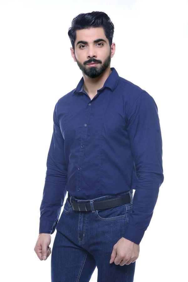 CASUAL SHIRT FULL SLEEVE NAVY SLIM FIT at Charcoal Clothing