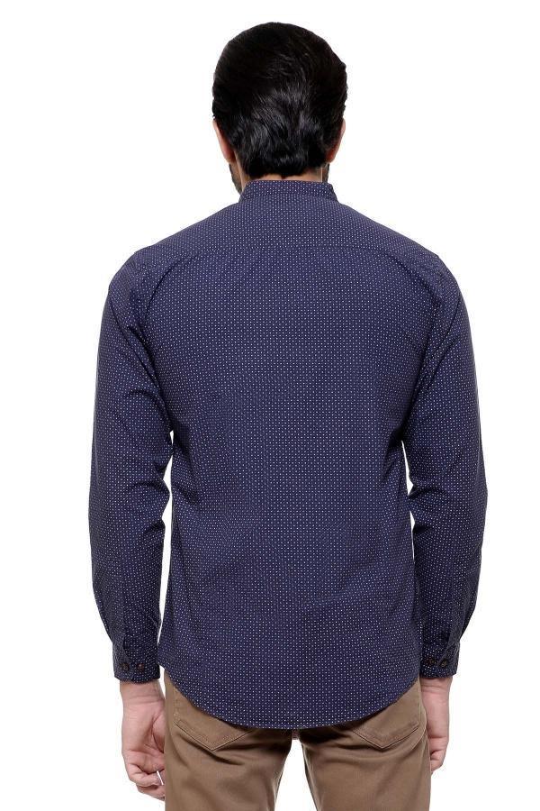 Navy patterned full-sleeve casual shirt back view with yoke and long sleeves