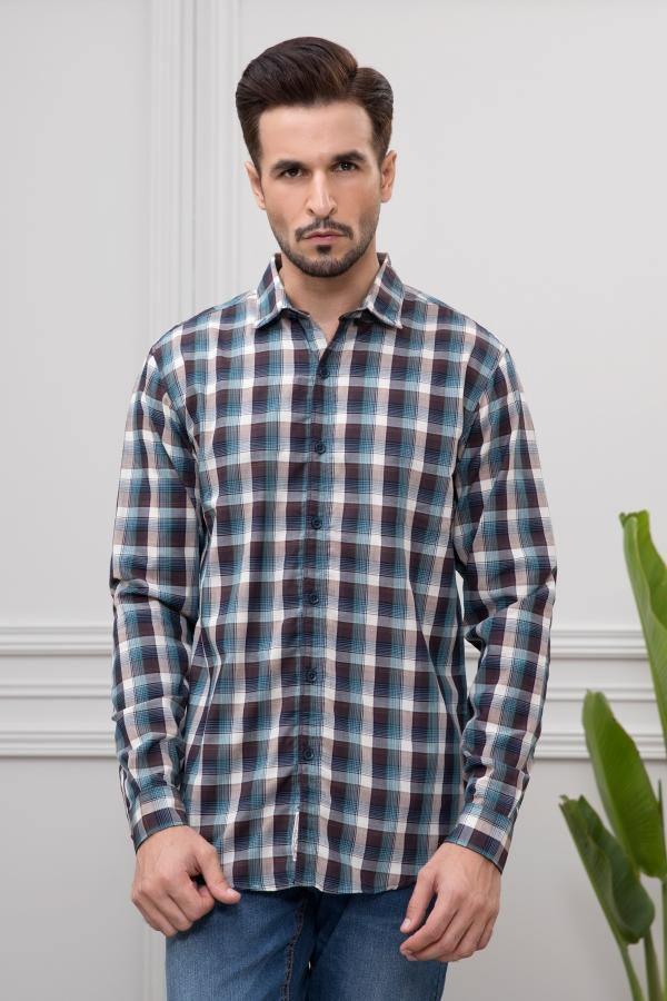Off-white plaid full-sleeve casual shirt with button-down collar