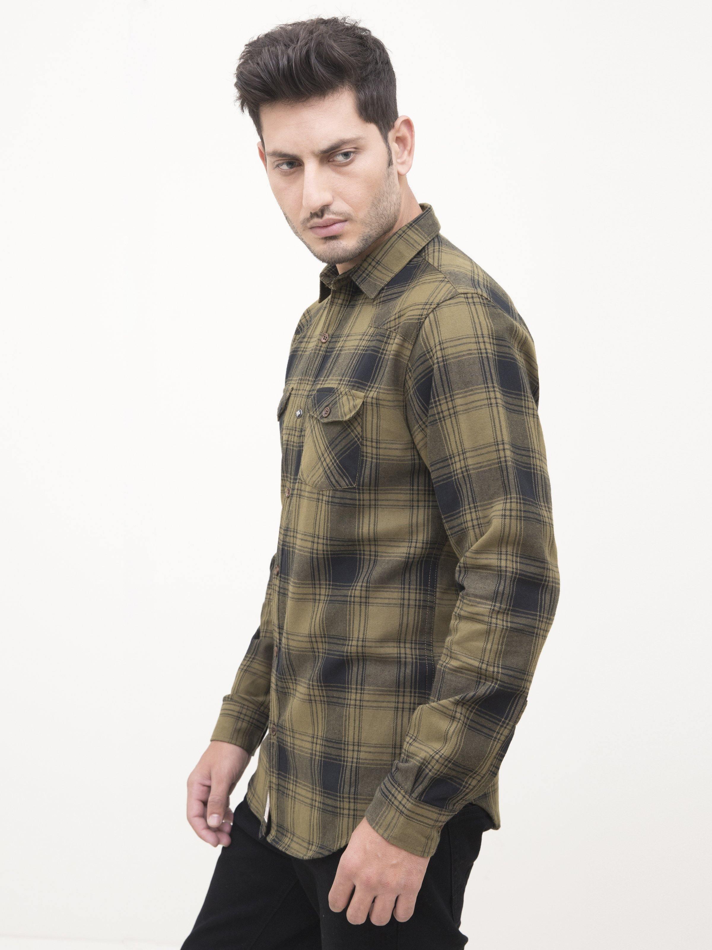 CASUAL SHIRT FULL SLEEVE OLIVE at Charcoal Clothing